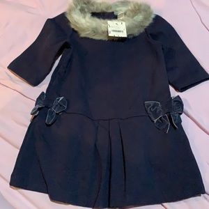 Navy Dress Fur Collar 3t Janie and Jack NWT